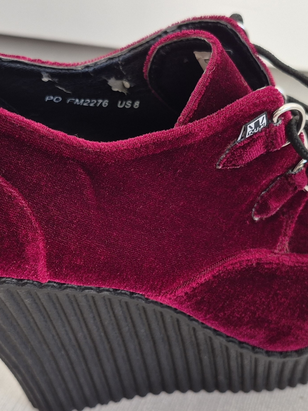 T.U.K Burgundy Velvet Platform Lace-Up Creepers - Picture 6 of 8